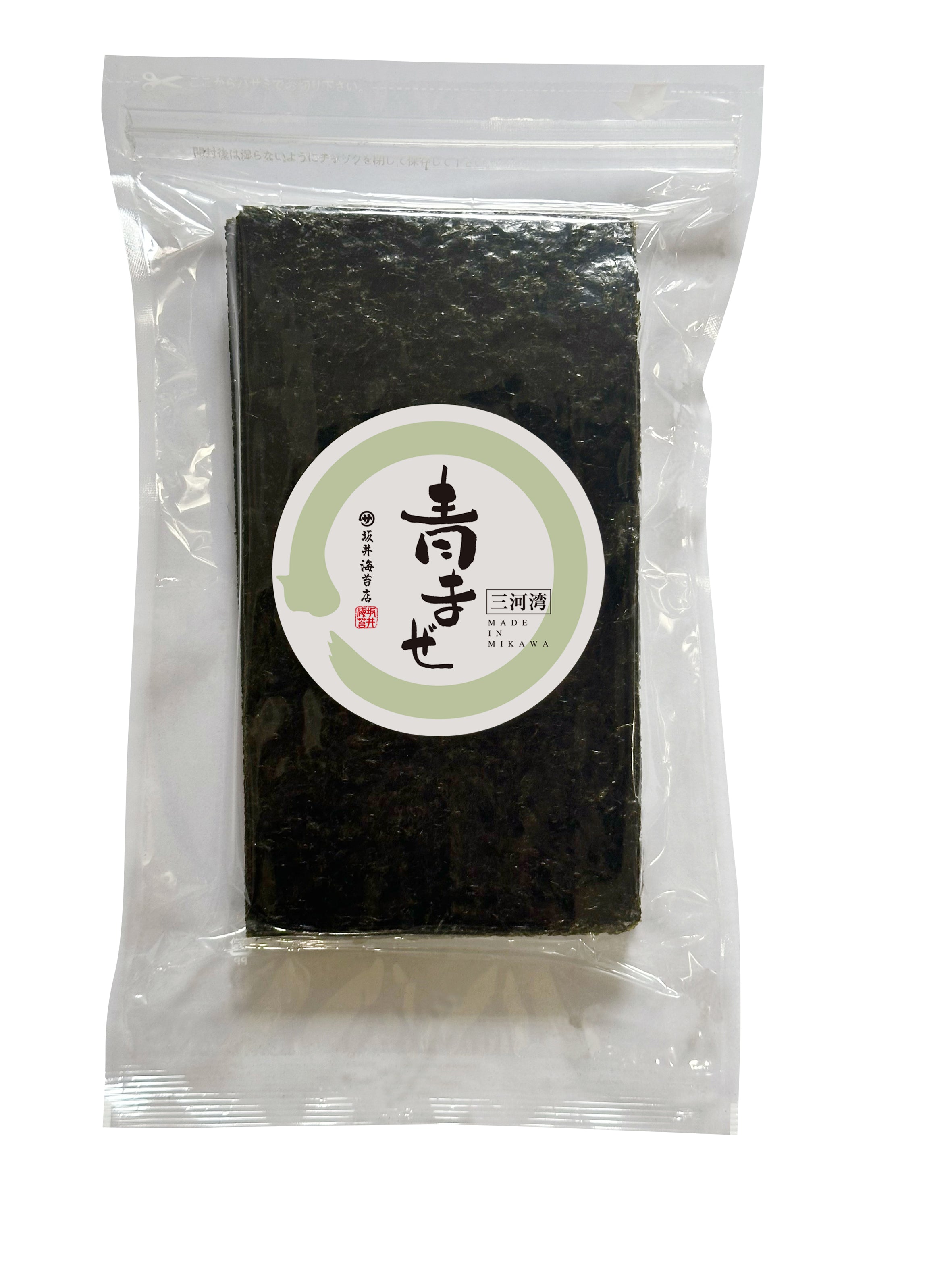 はねだし焼のり 三河湾 青まぜ 半切50枚入 – 株式会社坂井海苔店